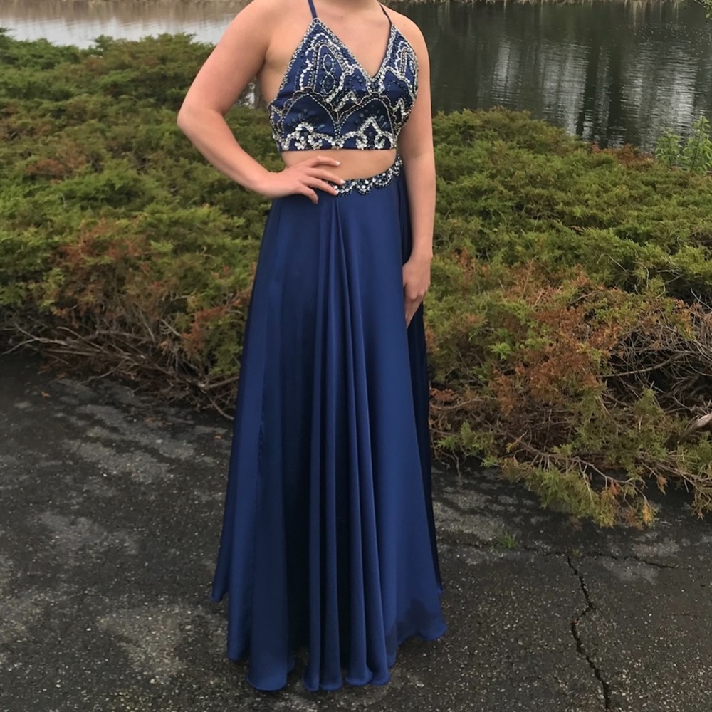 Elegant Navy Blue Embellished Dress